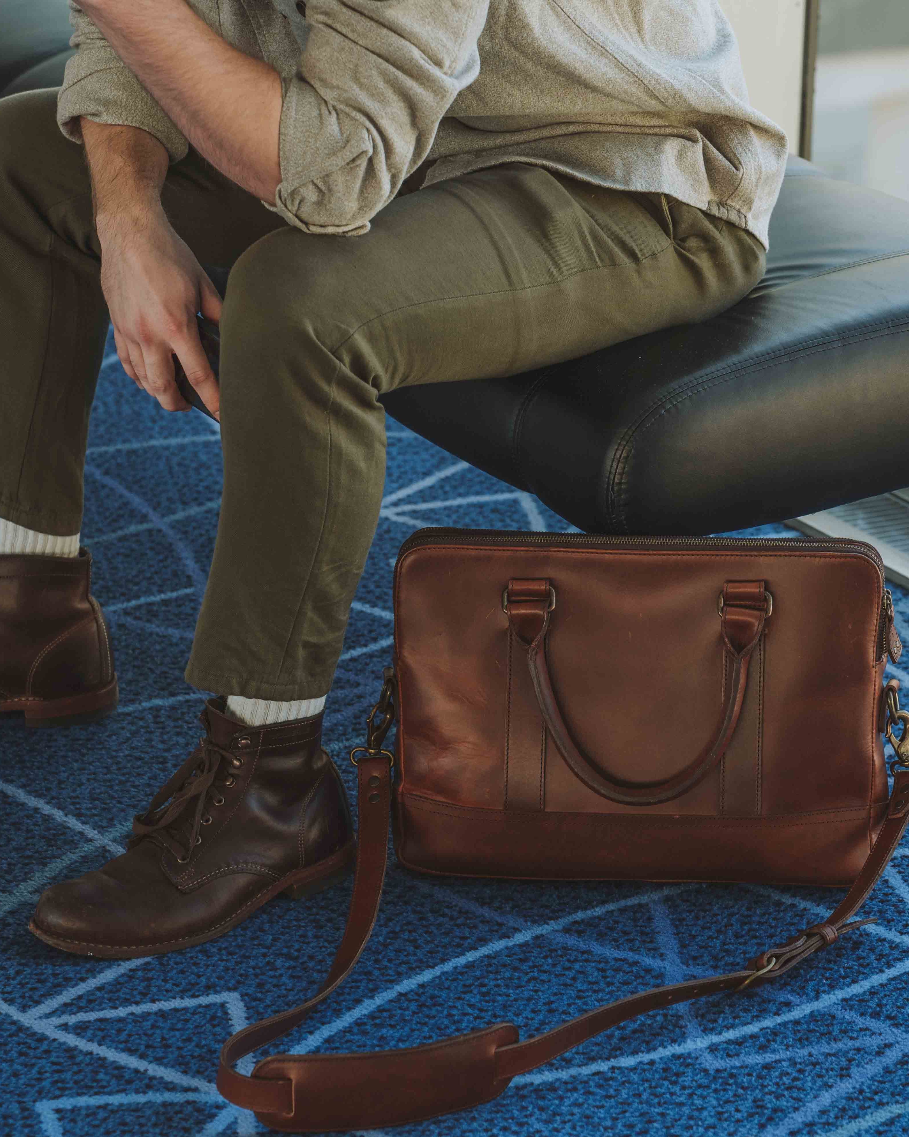 High-quality leather bag with a laptop space inside.