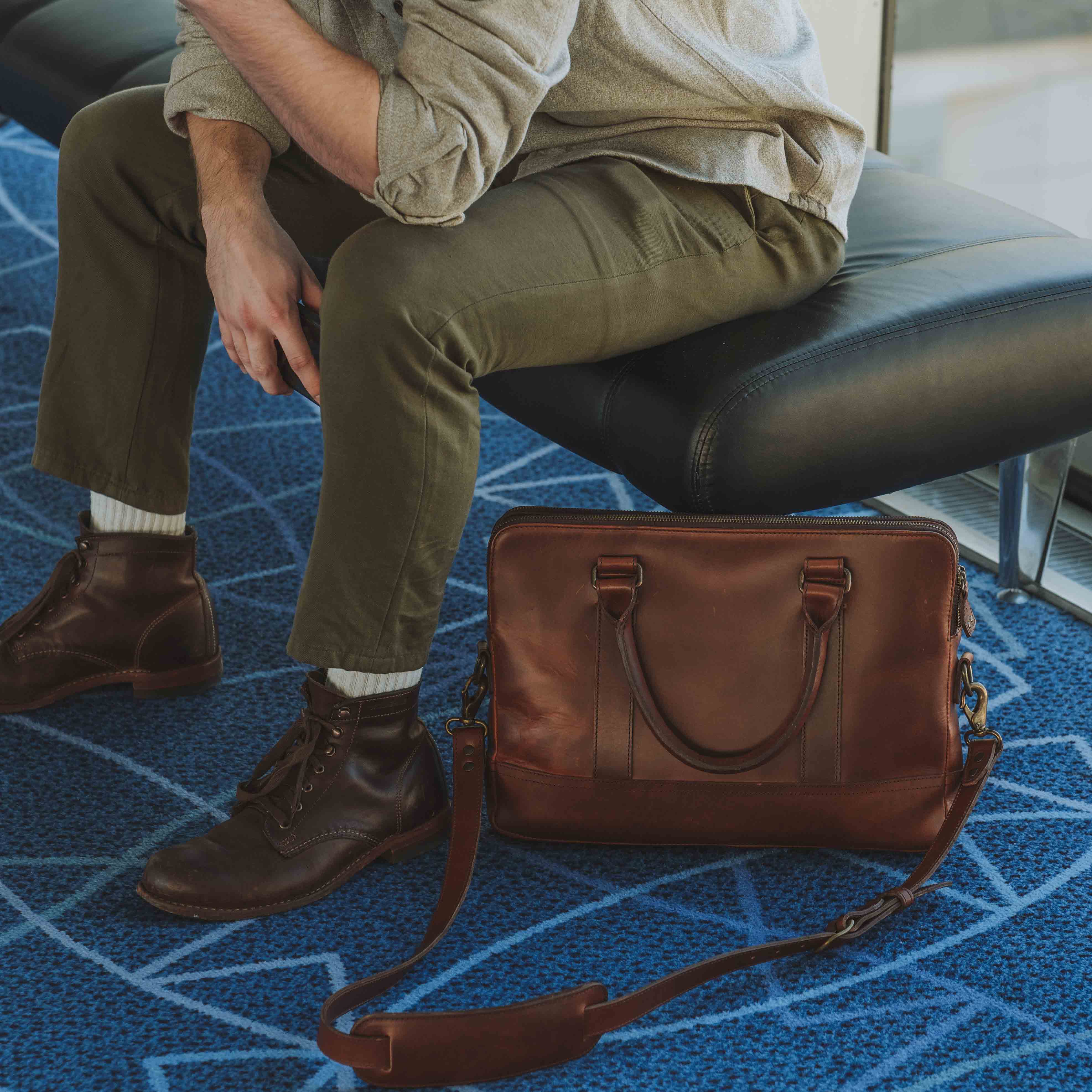 High-quality leather bag with a laptop space inside.