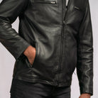 Mens moto leather jacket black